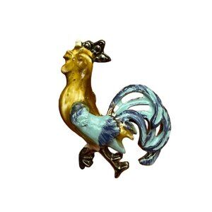 Vintage Enamel Rooster Brooch Pin Multicolor Metal Farm Animal Jewelry Gift